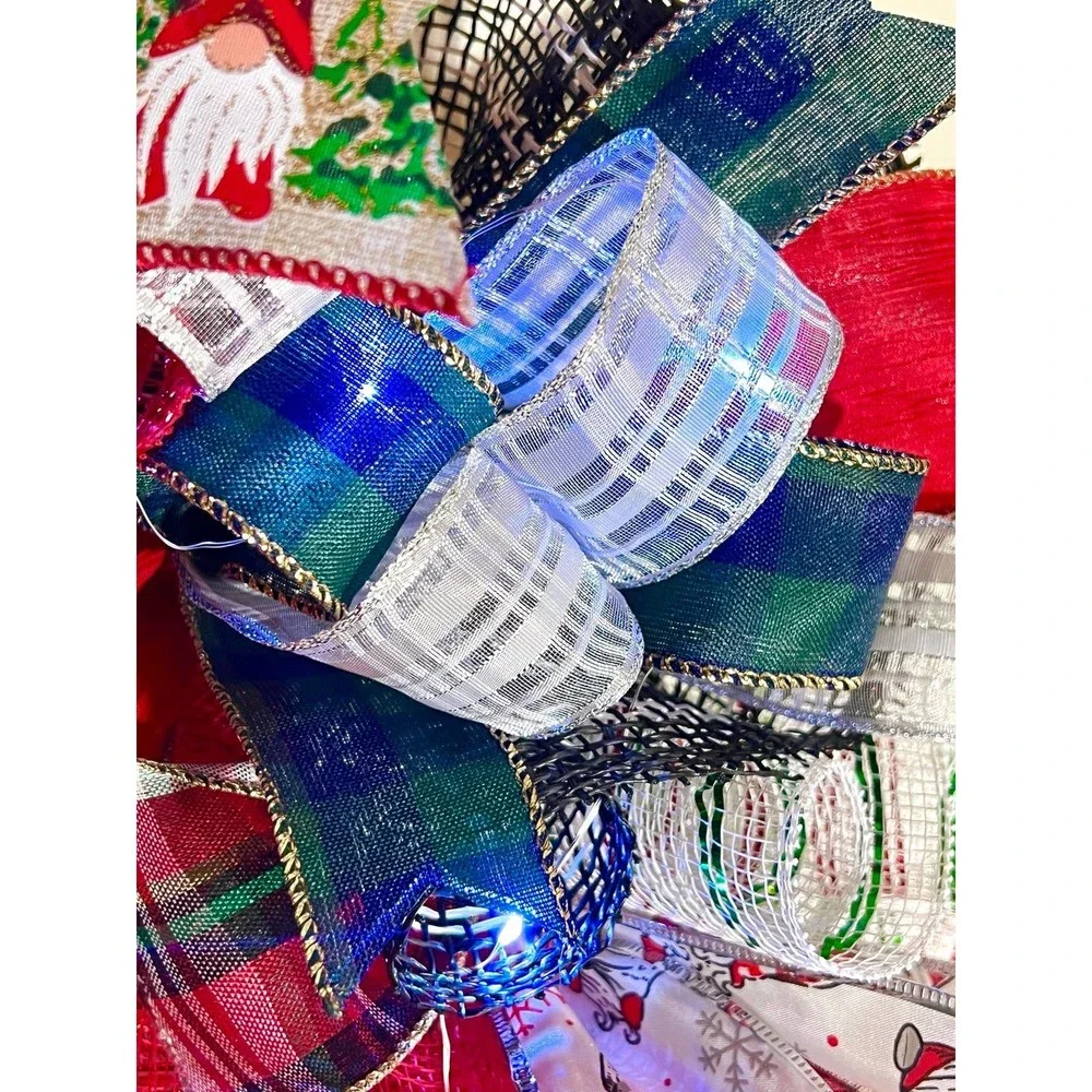 Handmade Merry Christmas Gnome Holiday Ribbon Door Wreath 22 ins W47